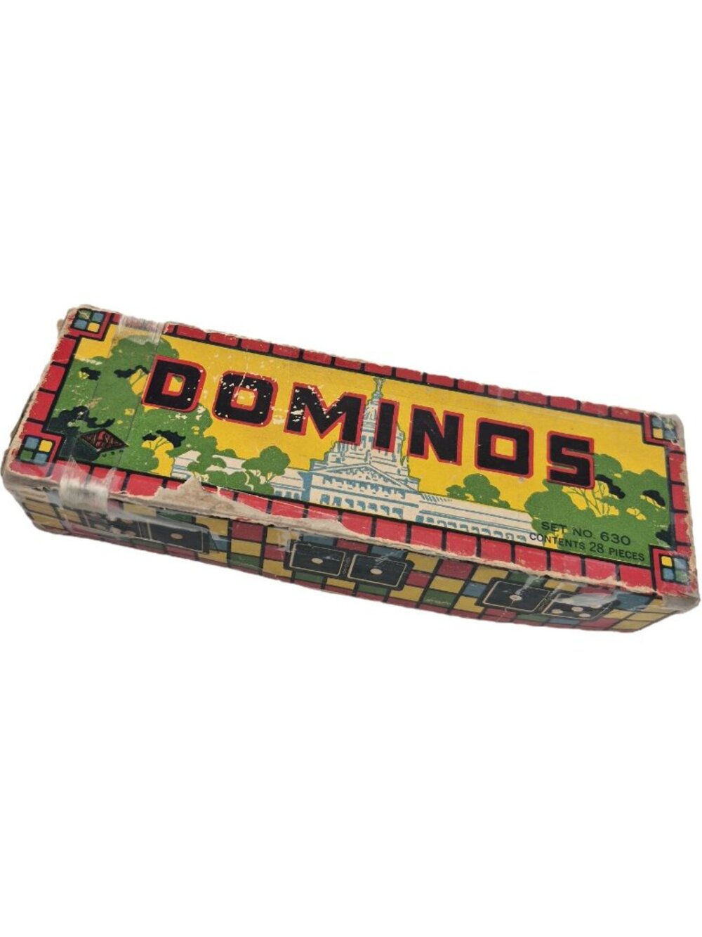 Vintage Halsam 1940s Dominoes Capitol Set No. 630 28 Pieces Black & Original Box